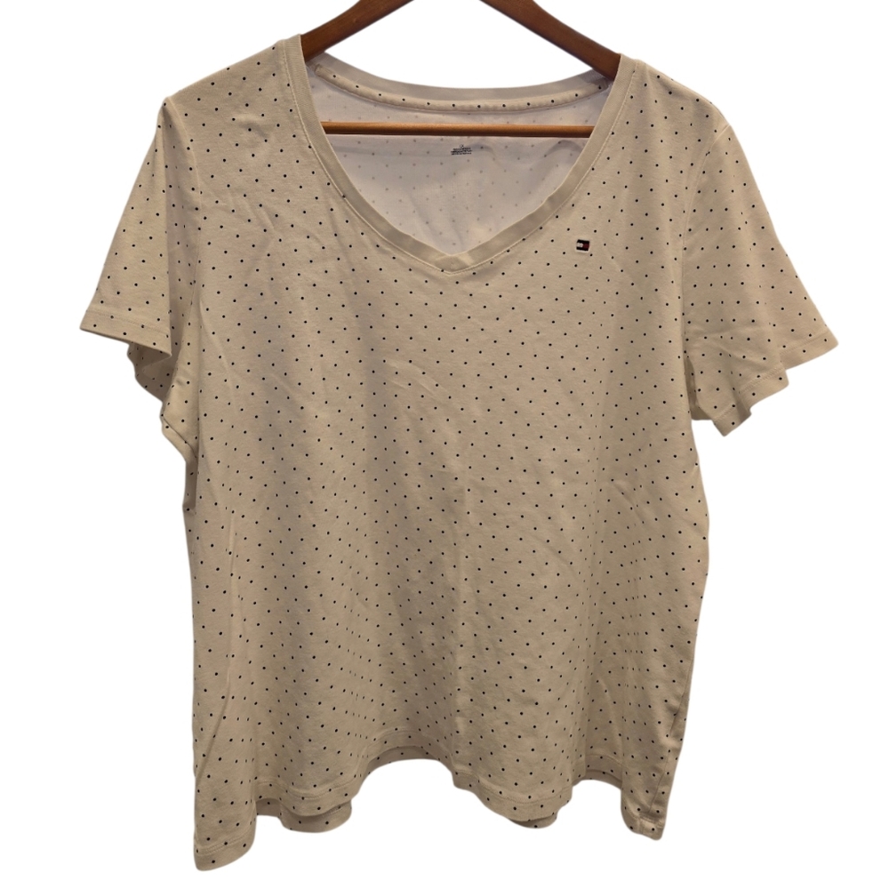 Tommy Hilfiger 1X black and white polkadot  short sleeve shirt